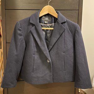 H&M Navy Blue Cropped Wool Jacket Blazer Fully Lined US 4